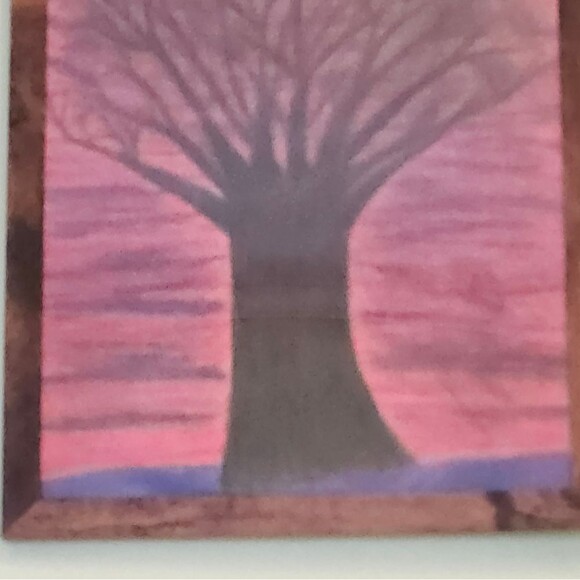 Handmade Framed Pencil Art  Winter Evening Tree Original Colored Drawing - Picture 13 of 14